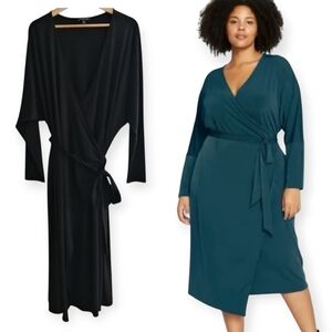 Universal Standard Plus Size Jersey Wrap Midi Dress Long Sleeve Medium 18-20 US
